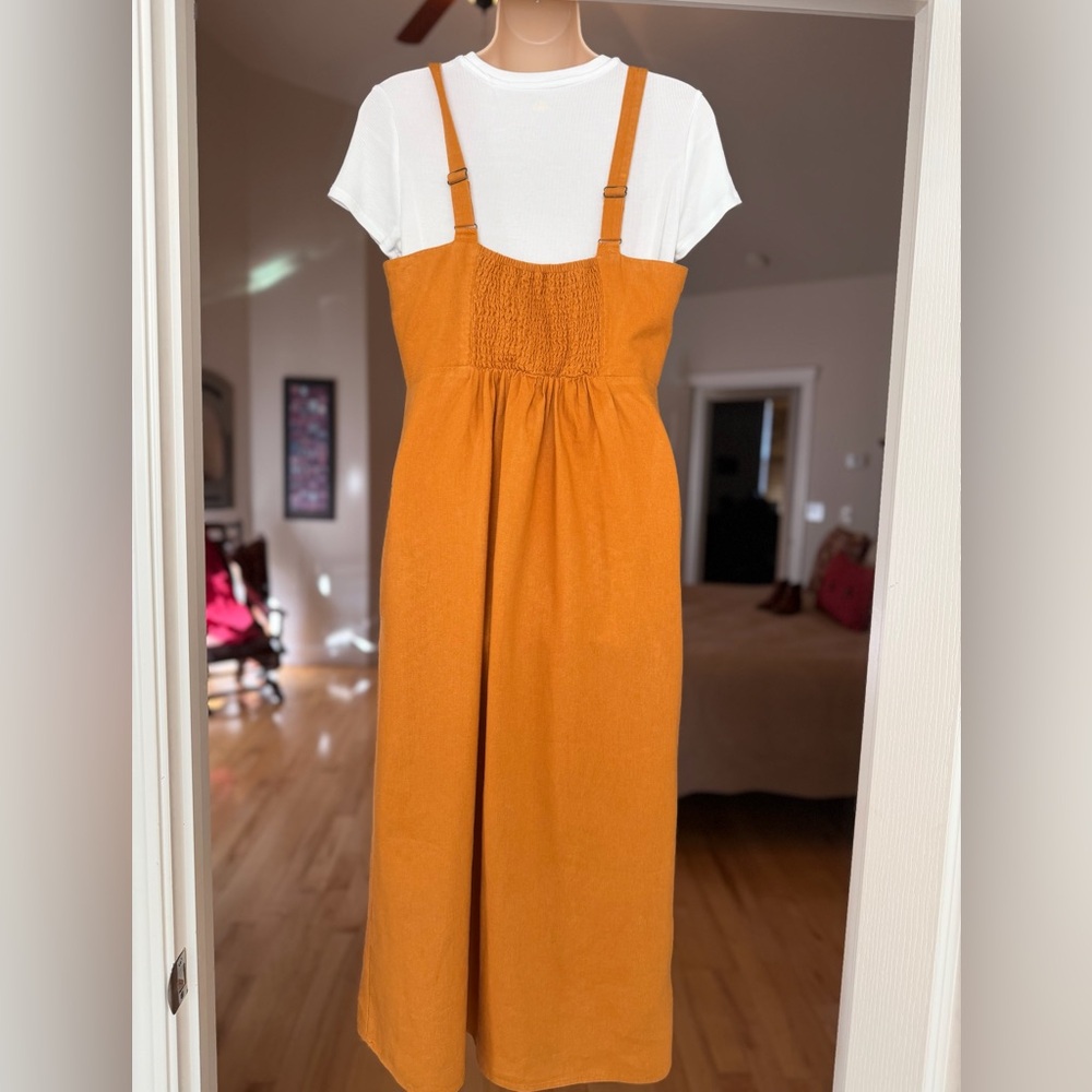 Sonoma Butternut Sienna Burnt Orange Linen Blend Pinafore Dress, Size S - Picture 5 of 15
